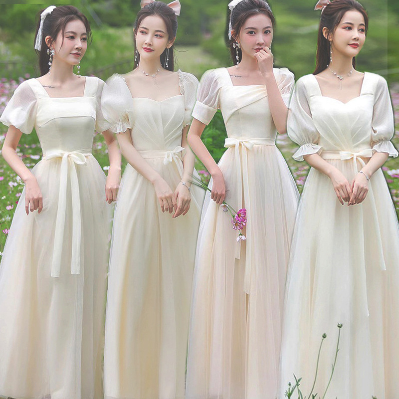 Bridesmaid Group Sister Dress 2025 New Slim Champagne Color High-End Niche Graduation Banquet Adult Dress Bridesmaid Group Sister Dress 2025 New Slim Champagne Color High-End Niche Graduation Banquet Adult Dress