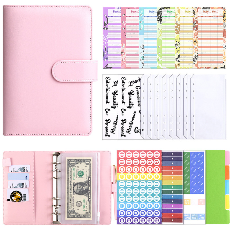 Cross-border A6 Loose-leaf Notebook Removable Laptop Zipper Macaron PU Leather Loose-leaf Cash Budget Handbook