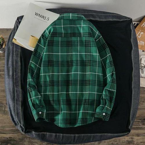 Men's Autumn Grid Shirt, Spring and Autumn Season Casual Thin Jacket, Long-Sleeve Collar Shirt, Student Trendy Short Shirt, Autumn Clothing