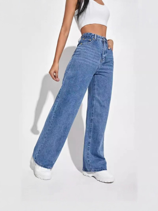 新しい Amazon AliExpress クロスボーダーヨーロッパとアメリカの女性のジーンズ女性のハイウエストスリムストレートデニムパンツホットスタイル|undefined