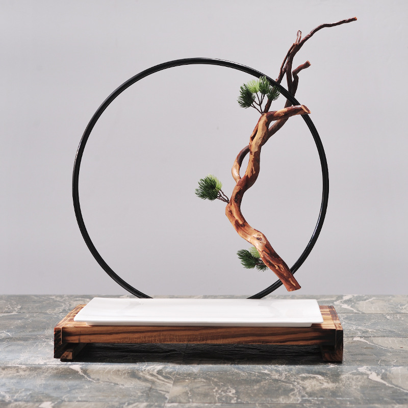 Zen pine branch artistic conception plate fashion high-end theme restaurant fusion dishes characteristic hotel Chinese wood tableware suit Zen pine branch artistic conception plate fashion high-end theme restaurant fusion dishes characteristic hotel Chinese wood tableware suit