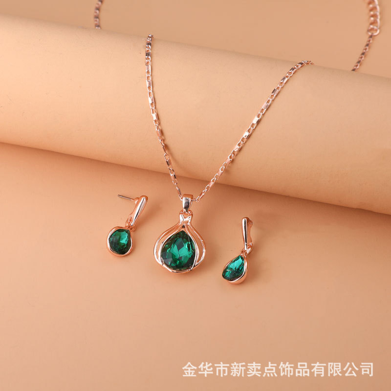 Comercio exterior transfronterizo deseo de moda mujer azul verde rojo gota collar pendientes traje joyería al por mayor