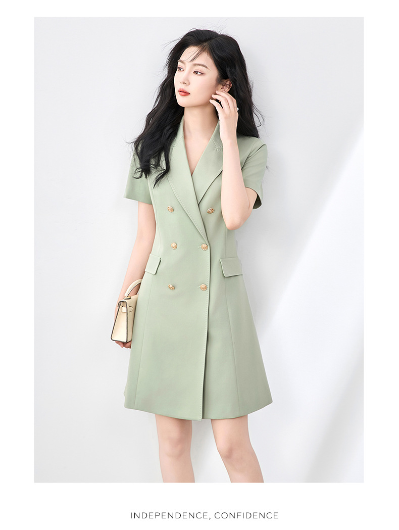 Đầm blazer nữ công sở ve áo hai bên ngực, eo thon gọn, dáng suông nhẹ — Màu xanh lục nhạt chi tiết 12