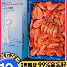 北极甜虾北极熊北极虾刺身头籽腹籽特大号冰虾新鲜冷冻即食旗舰店