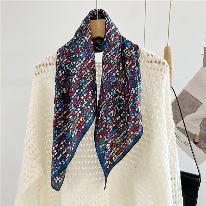 Women's Pure Silk Scarf 2025 New Cashew Polka Dot Square Scarf Autumn/Winter Luxury Old Money Style Korean Necktie - Thumbnail 8