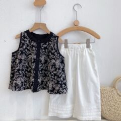 Summer Set Women's Child Tank Top Thin Blouse Korean Style 2024 Children's Clothing Women's Summer New Children's Clothes