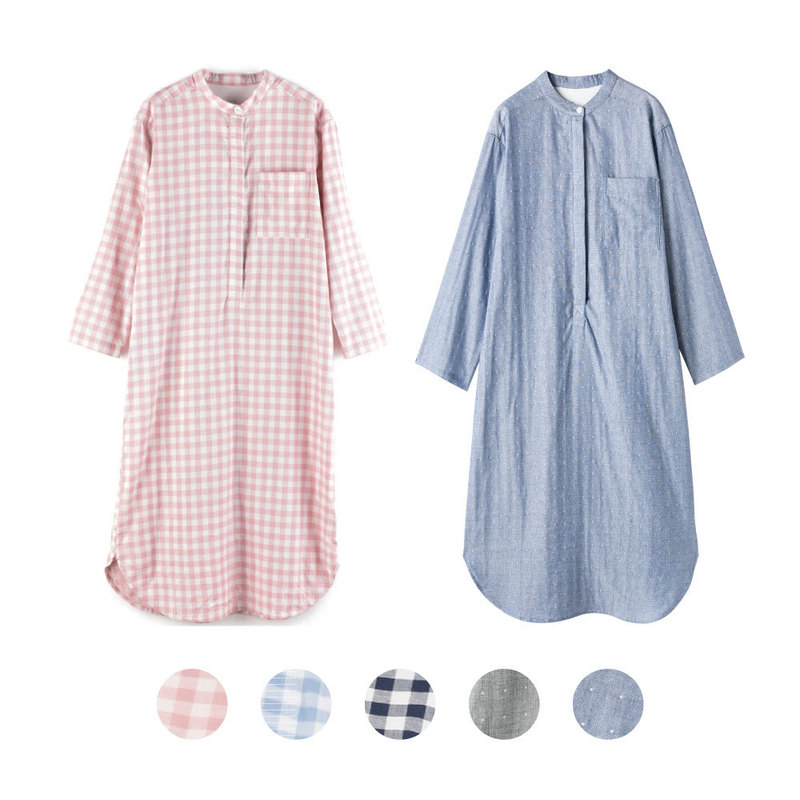 Double-layer Yarn Long-sleeved Indian Style Nightgown Spring and Summer New Cotton Women's Stand Collar Pajamas Long Dress Home Clothes Double-layer Yarn Long-sleeved Indian Style Nightgown Spring and Summer New Cotton Women's Stand Collar Pajamas Long Dress Home Clothes