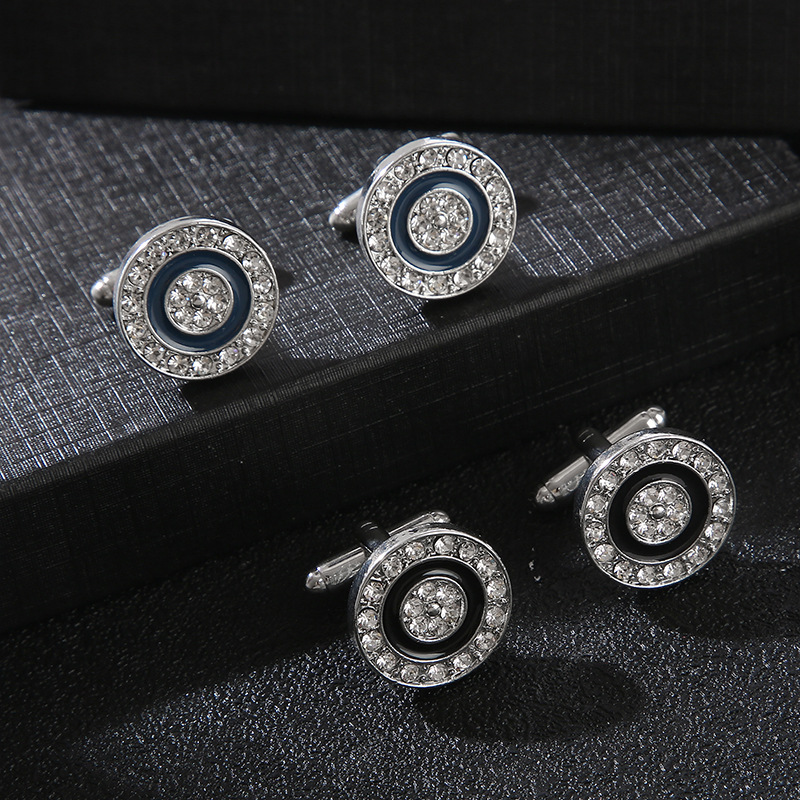 Gemelli da uomo rotondi in zircone e cristallo blu_voghion.com