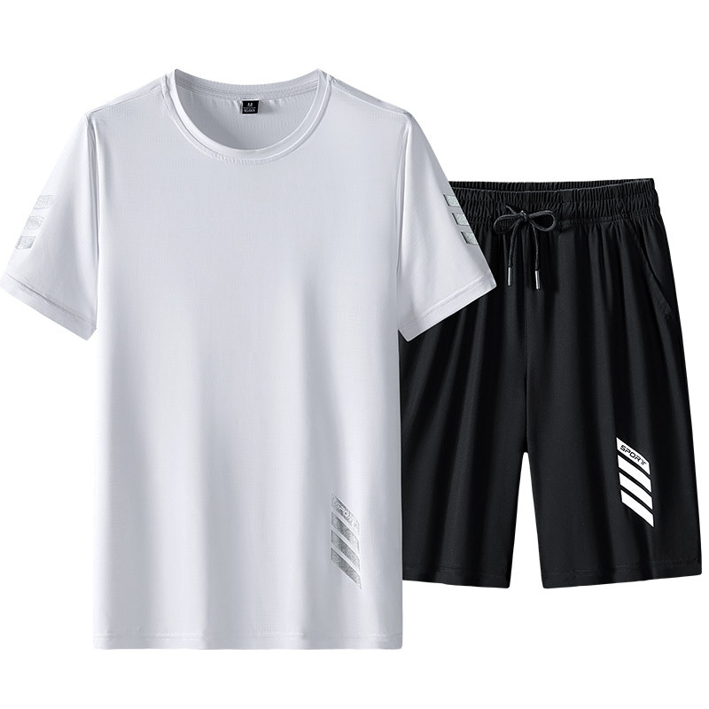 Vêtements pour hommes Combinaison spéciale transfrontalière à séchage rapide pour hommes, sport deux pièces, été, respirant, absorbant l'humidité, T-shirt court_voghion.com