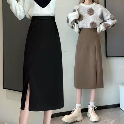 Black High-Waisted Bodycon Midi Skirt Women's 2024 New A-Line Straight Skirt Autumn/Winter