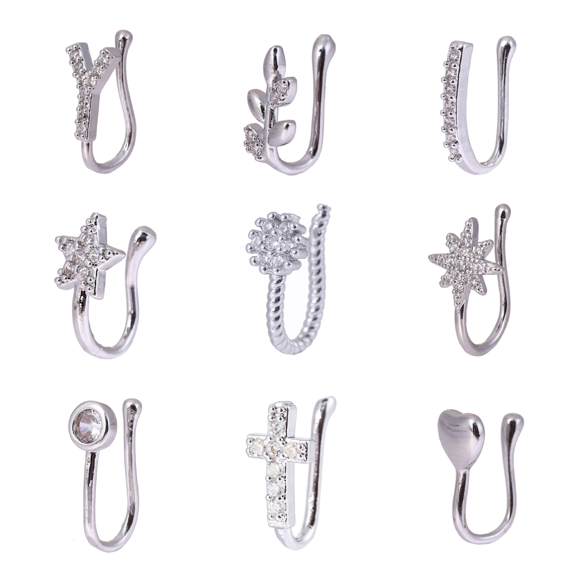 Cross-Border U-Shaped Clip Copper Inlaid Zircon Star Non-Pierced Jewelry Piercing Accessories Ring Nose Stud Wholesale_voghion.com