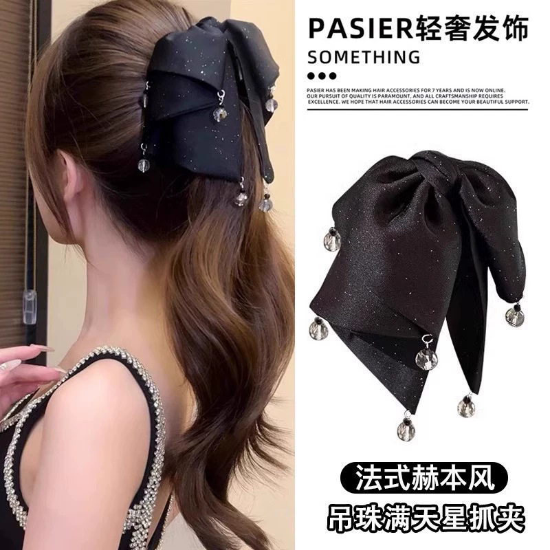 高级感缎面珠珠三角抓夹女后脑勺盘发鲨鱼夹时尚气质轻奢发卡头饰|undefined