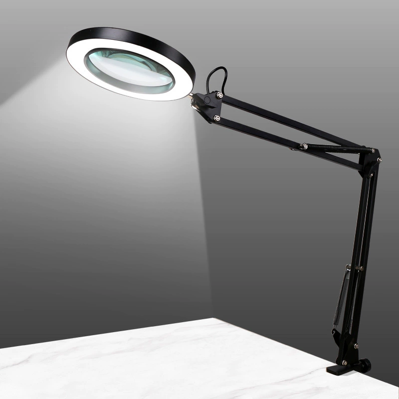 LED Magnifying Work Lamp, Table Clamp, Eye-Protection Ring Light, 7–10W, Adjustable Arm