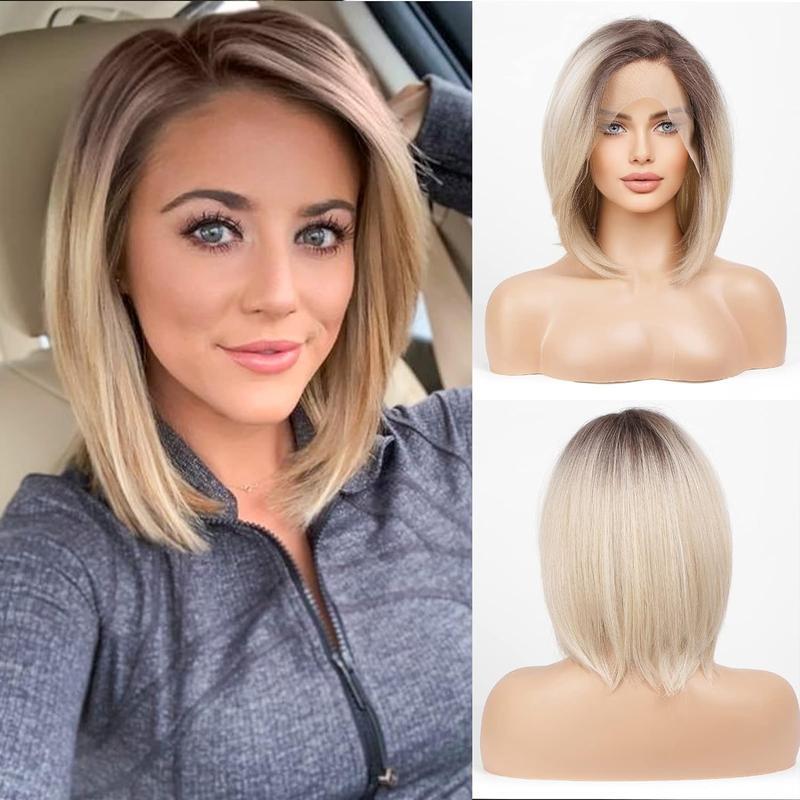 2025 New Cross-Border Dropshipping Women's Lace Cutting-Edge Golden Bob Wig Wig Shoulder Strap