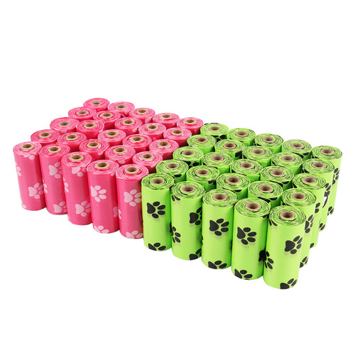 Single roll dog paw pattern biodegradable pet waste bag pink white green black dog poop bag new product