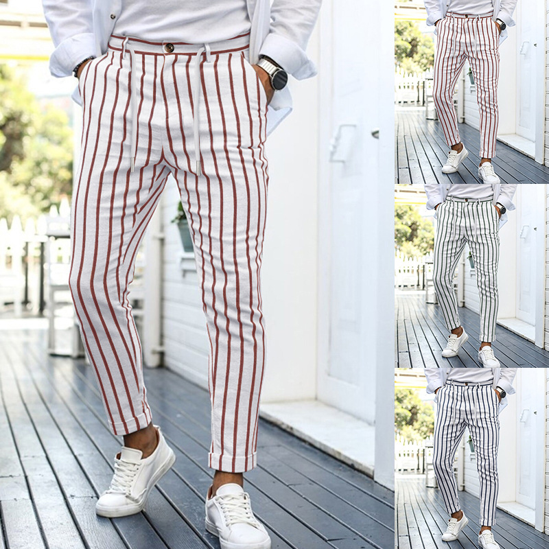 New Men's Striped Folded Casual Pants Business Formal Dress Suit Pants Fashion Drawstring Street Trousers Male_voghion.com