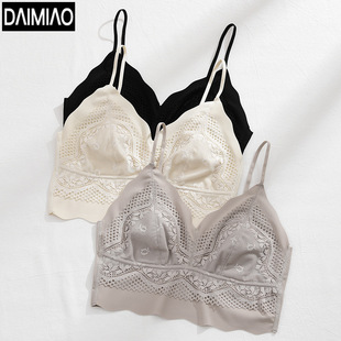Lace French Underwear Women's Bra No Steel Ring Sling with Chest Pad Rabbit Ears Inner Vest Ice Silk Beautiful Back Wrapping Chest