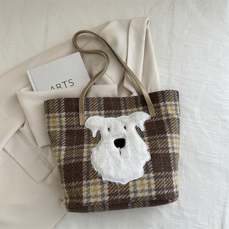 Bolso bandolera a cuadros de lana retro para mujer 2024 nuevo estilo bolso de otoño e invierno bolso de ocio de gran capacidad