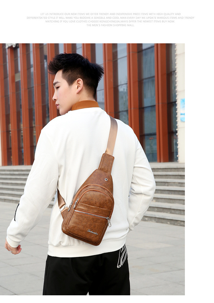 Men's Fashion Solid Color Pu Leather Waist Bags display picture 3