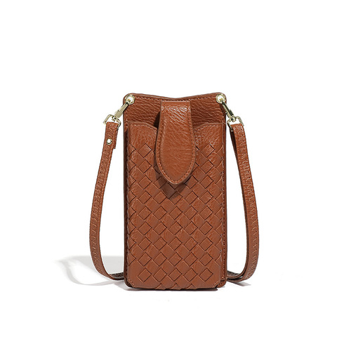Mini trendy Korean-style woven phone bag, fashionable and simple, versatile crossbody bag with a sense of elegance, vertical version women's shoulder bag