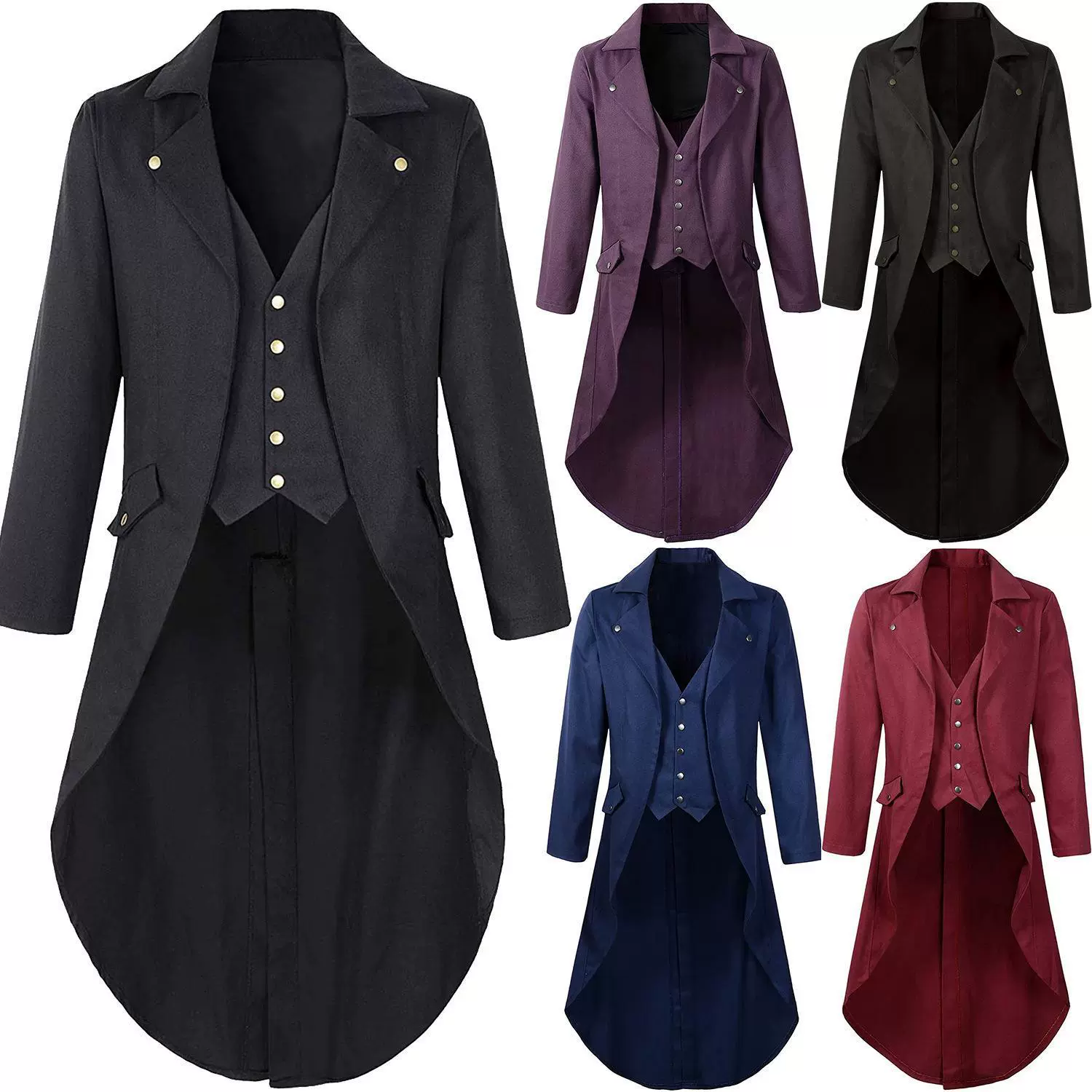 Мужской готический фрак, черный, в стиле стимпанк, викторианский ретро, с длинными рукавами, европейский и американский фэнтези-стиль