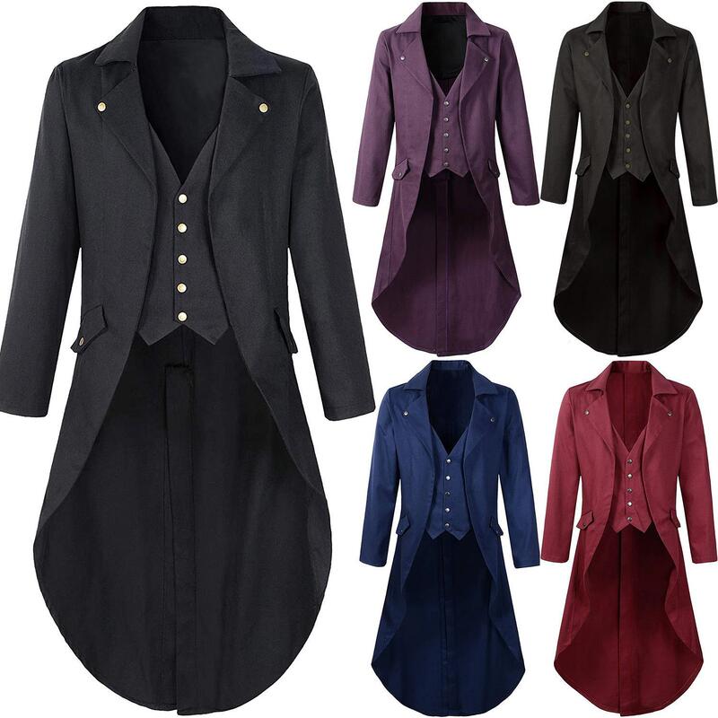 Men's Gothic Tailcoat Black Steampunk Vtg Victorian Retro Long-Sleeved European and American Fantasy