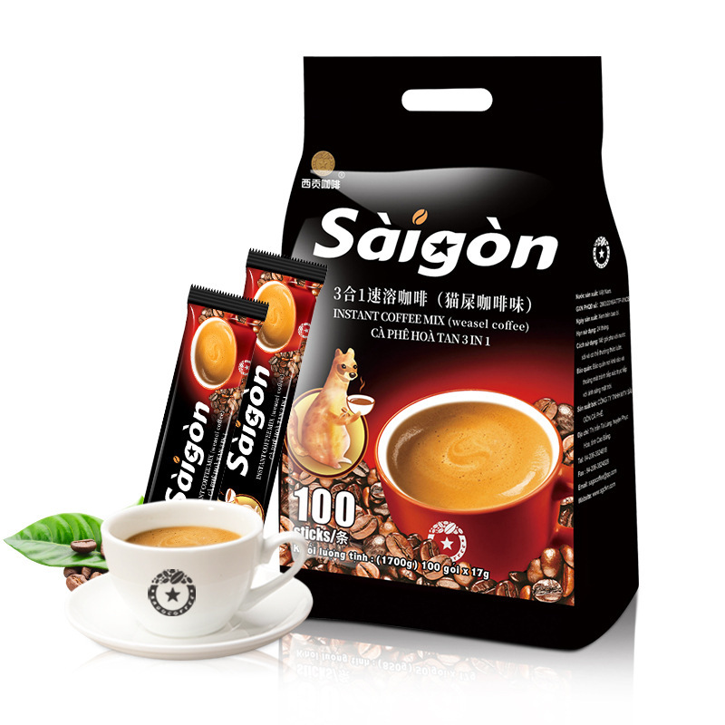 Vietnam imported Saigon cat shit coffee 1700G three-in-one instant coffee powder charcoal roasted original coffee