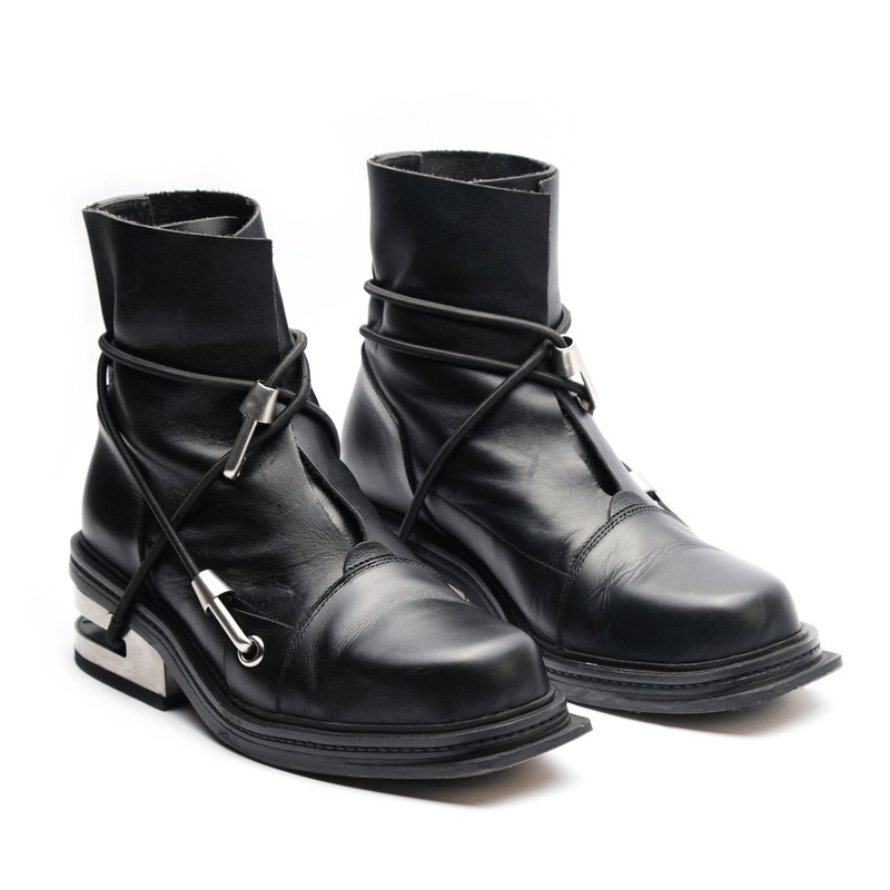Scissor Metal Heel Short Boots with Elastic Straps, 90S Vintage Boots, Square Toe Short Boots, Cable Hiking Boots, Cool