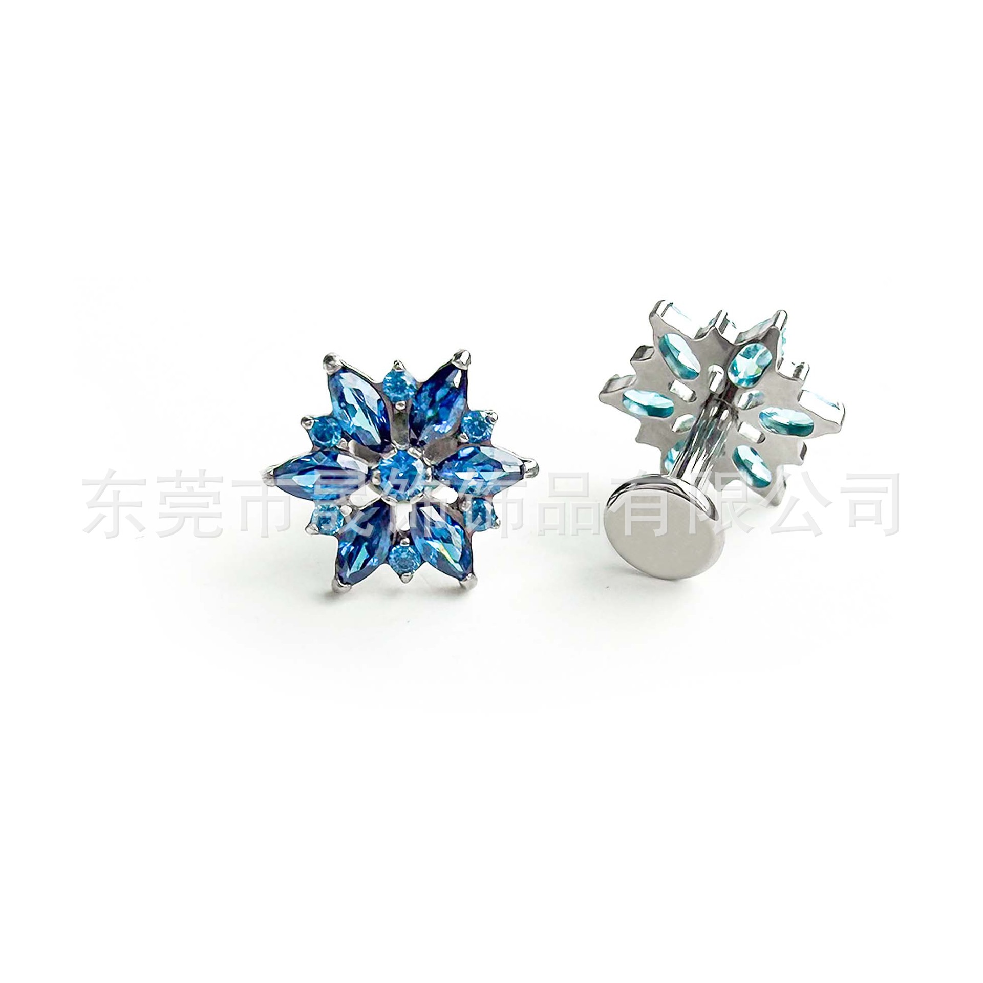 F136 Titanium Ear Stud 雪 Flower 型 Studded Cubic Zirconia Labret Stud Helix Cartilage Stud G23 Implant Grade Titanium 人体 Piercing Jewelry Accessories 头