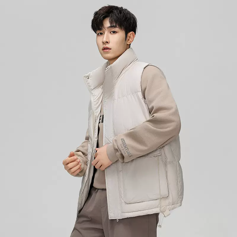 羽绒服男士马甲潮牌直播宽松大码户外跨境工装纯色可二开立领外套