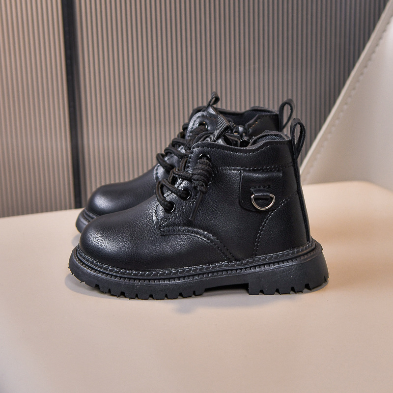 Children's Soft Soled Martin Boots Autumn Winter Trendy Yellow Side Zipper Leather Boys Girls Toddlers_voghion.com