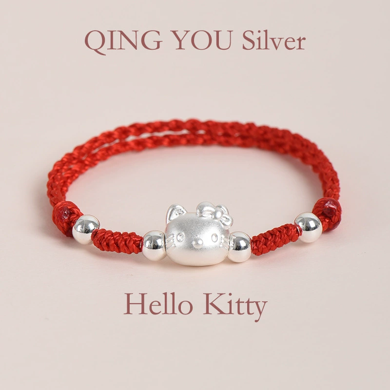 Hello Kitty, плетёный детский серебряный браслет ручной работы для друзей, для младших школьников, серебро 925 пробы, подарок на день рождения