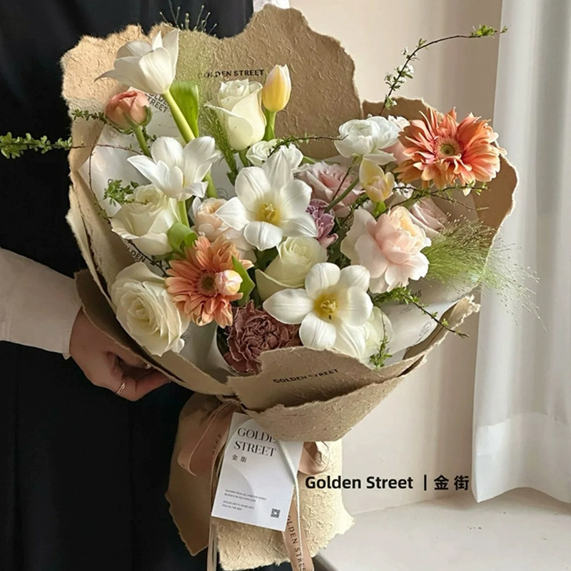 手撕东巴纸花束包装纸鲜花花瓣纸白色艺术手工diy花艺包花材料