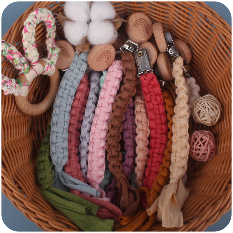 Suministros para bebés Cadena de chupete tejida a mano arco iris de haya clip chupete cadena anti-caída Nuevo