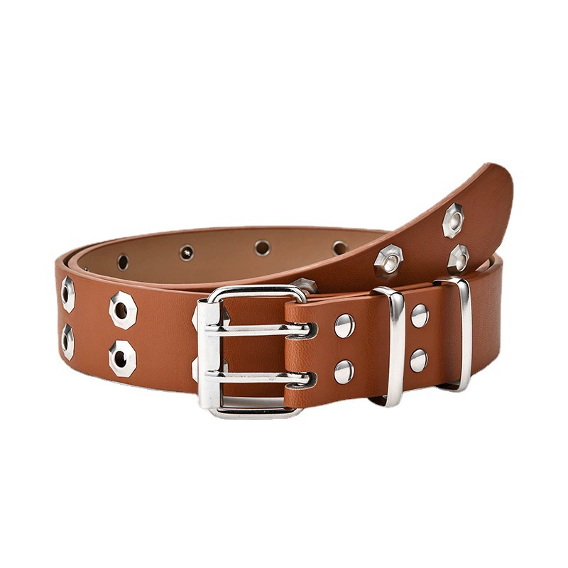 Новый панк ремень hollow повседневное декор octagonal eyelet пряжка двойной ряд выпуклая форма трендовый ремень для женщин в наличии