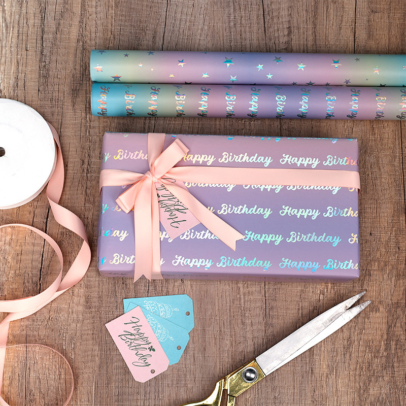 Amazon venta caliente de papel de gran tamaño envuelto en papel de regalo de cumpleaños de San Valentín papel de aluminio láser caja de regalo papel de embalaje