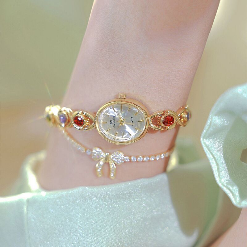 Bs2023 New Hot-Selling Douyin Watch Manufacturer Direct Sales Medieval Trendy Oval Colorful Treasure Rainbow Accessible Luxury Fa1726