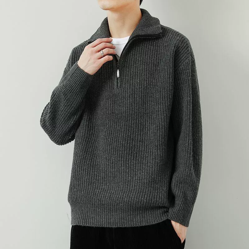Демисезонный knitted свитер с молнией, теплая шерстяная куртка с молнией, стиль высокого качества
