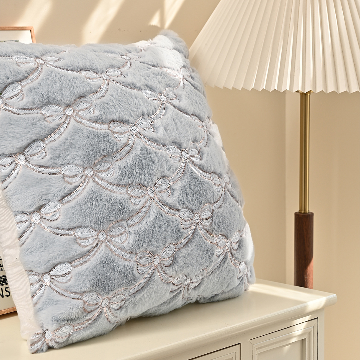 Cross-border amor doble arco almohada cubierta universal simple peluche sequinilla almohada cubierta sofá de oficina cubierta de cintura