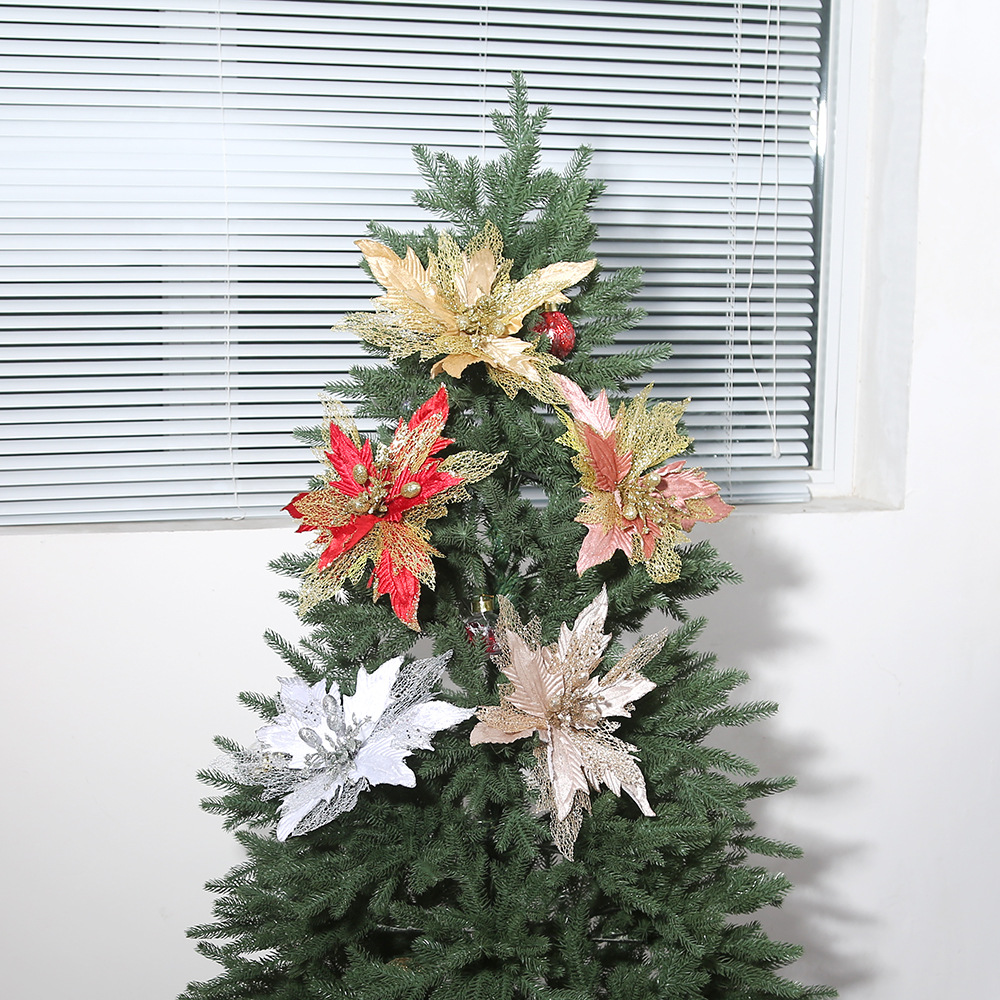 Ventas transfronterizas calientes 30cm flores de Navidad flores de simulación de tela sequinilla DIY flores de decoración de Navidad simulación