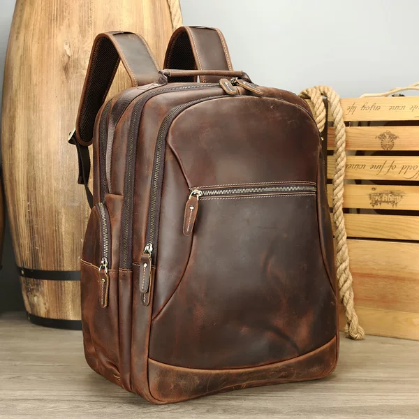Crazy Horse Leather Men's Large Capacity Business Commuting Backpack First Layer Cowhide Multifunctional 17inch Computer Backpack Wholesale