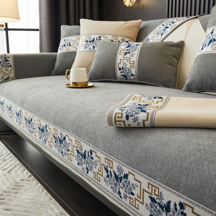 Solid Wood Sofa Cushion Chinese Style New Chinese Style Non-Slip Cushion Cover Cloth Four Seasons Universal High-end Sofa Cushion Cover Cover