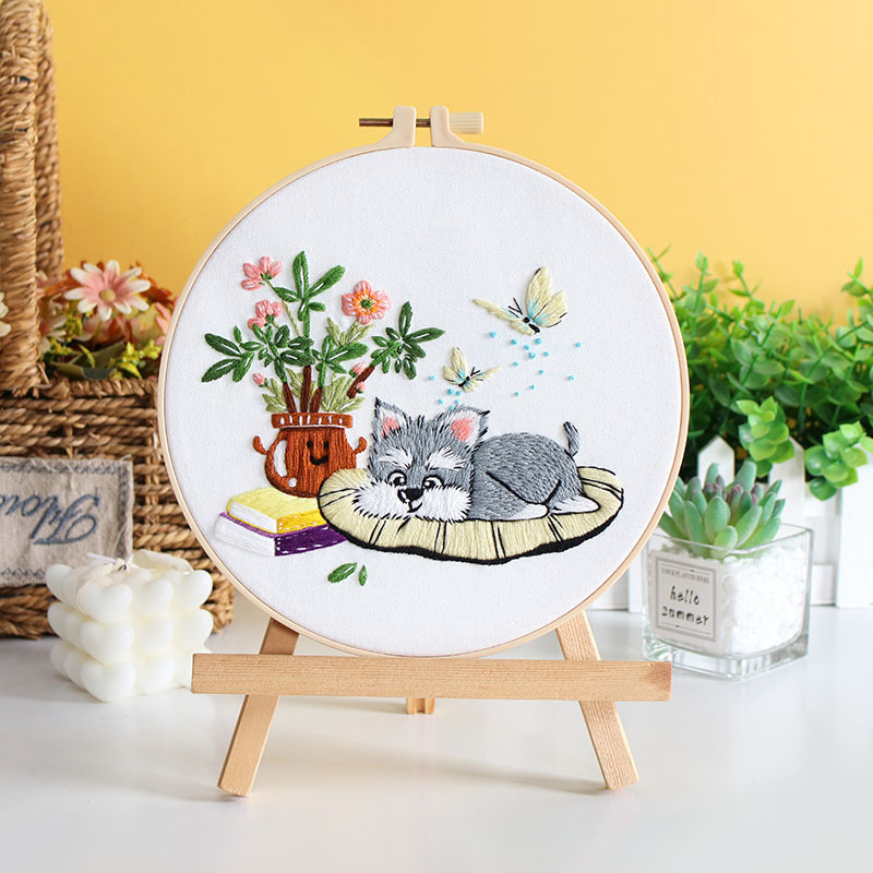 Nuevos productos originales flores de perro bordado a mano DIY material paquete de tela bordado Amazon transfronterizo inglés