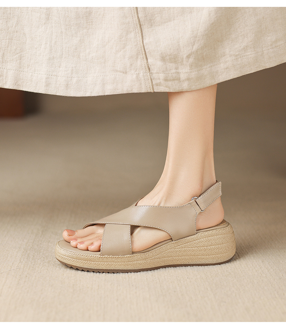 Sandal nữ quai chữ V đế dày mũi tròn hở ngón chân — màu trắng ngà chi tiết 12