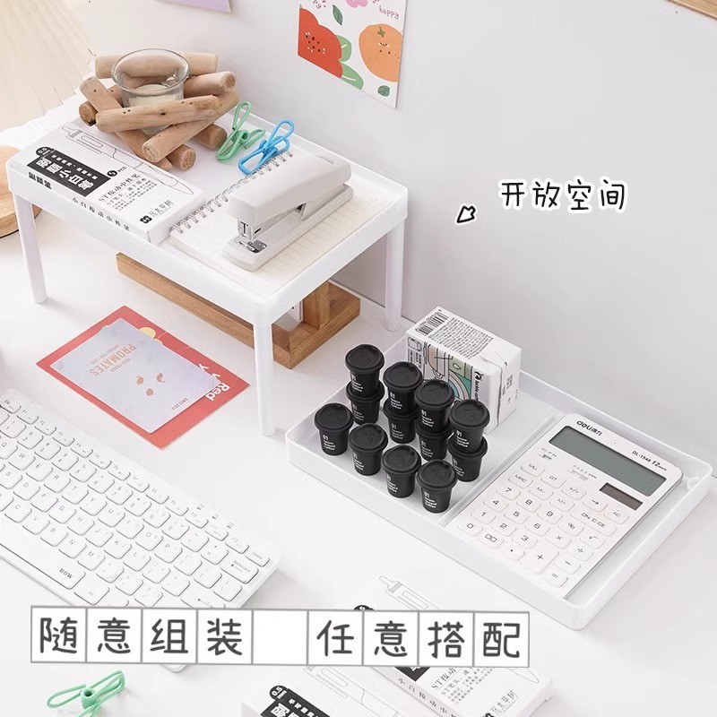 Estante de escritorio Dormitorio de doble capa Cosméticos Estante de almacenamiento de artículos diversos de oficina Estante de acabado pequeño