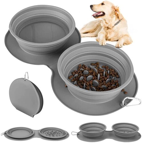 Silicone Foldable Pet Bowl, Silicone Cat Dog Pet Anti-Choking Dual Feeding Bowl, Outdoor Pet Portable Cat Bowl Dog Bowl