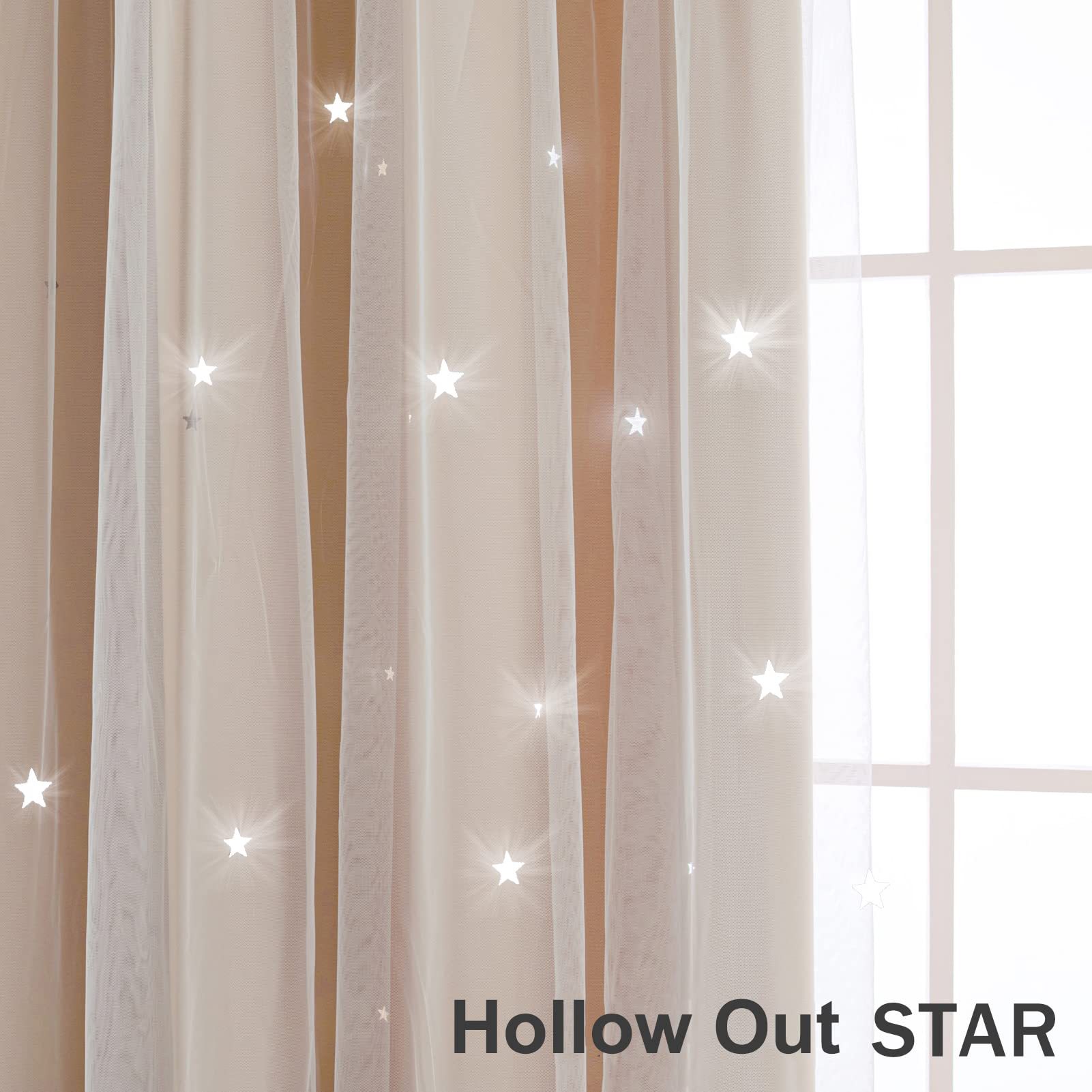 double layer curtains hollow star blackout rod punching short curtains_voghion.com