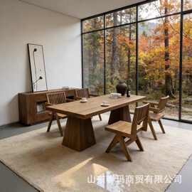 侘寂风老榆木大板茶桌家用长条餐桌办公室大板会议桌实木待客茶桌