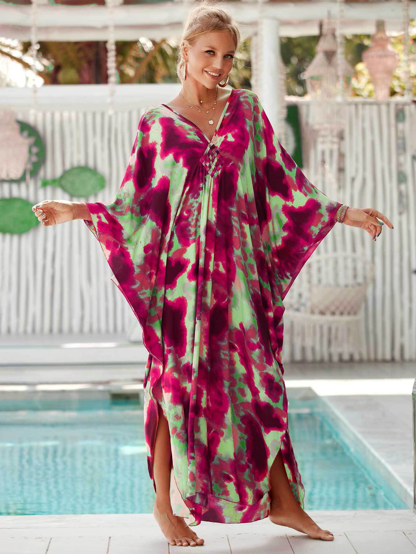 224g Weight Sunscreen Shirt Outerwear Type 3/4 Length Sleeve Sleeve Length Polyester Fabric Type Long Top Length V Neck Neckline Printing, Leopard Pattern Spring&Summer Season Women's Gender Vacation, Beach Style Women's Printing Leopard Vacation Beach Cover Ups 16