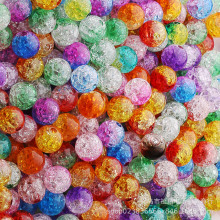 亚克力爆花珠裂纹水晶双色渐变圆珠DIY手工串珠项链手链发饰配件